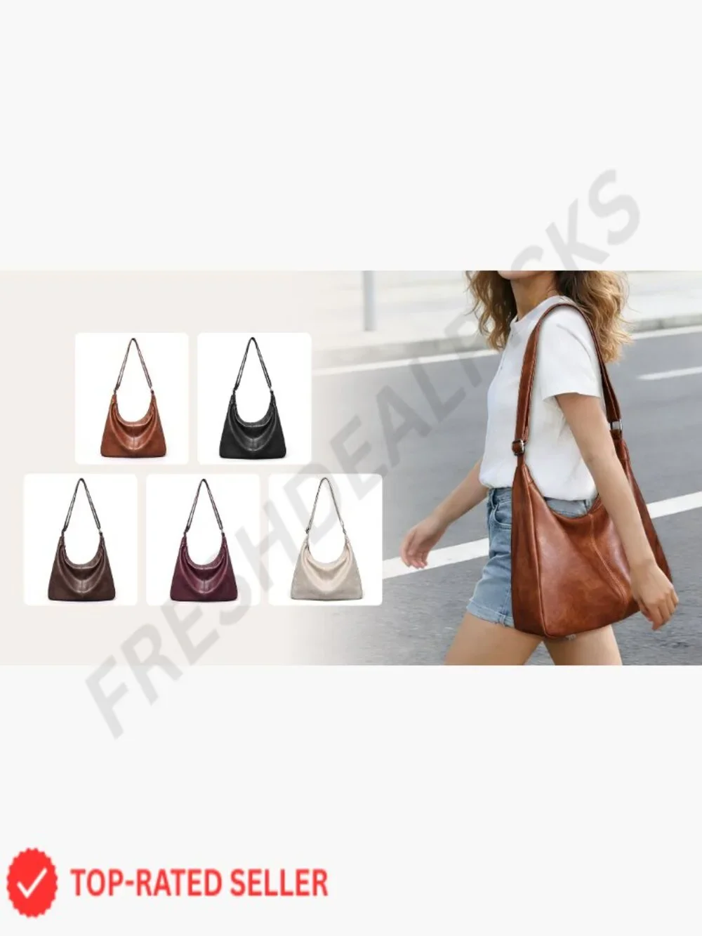 Slouchy Vegan Leather Hobo Bag Adjustable Shoulder Strap Crossbody Tote Purse